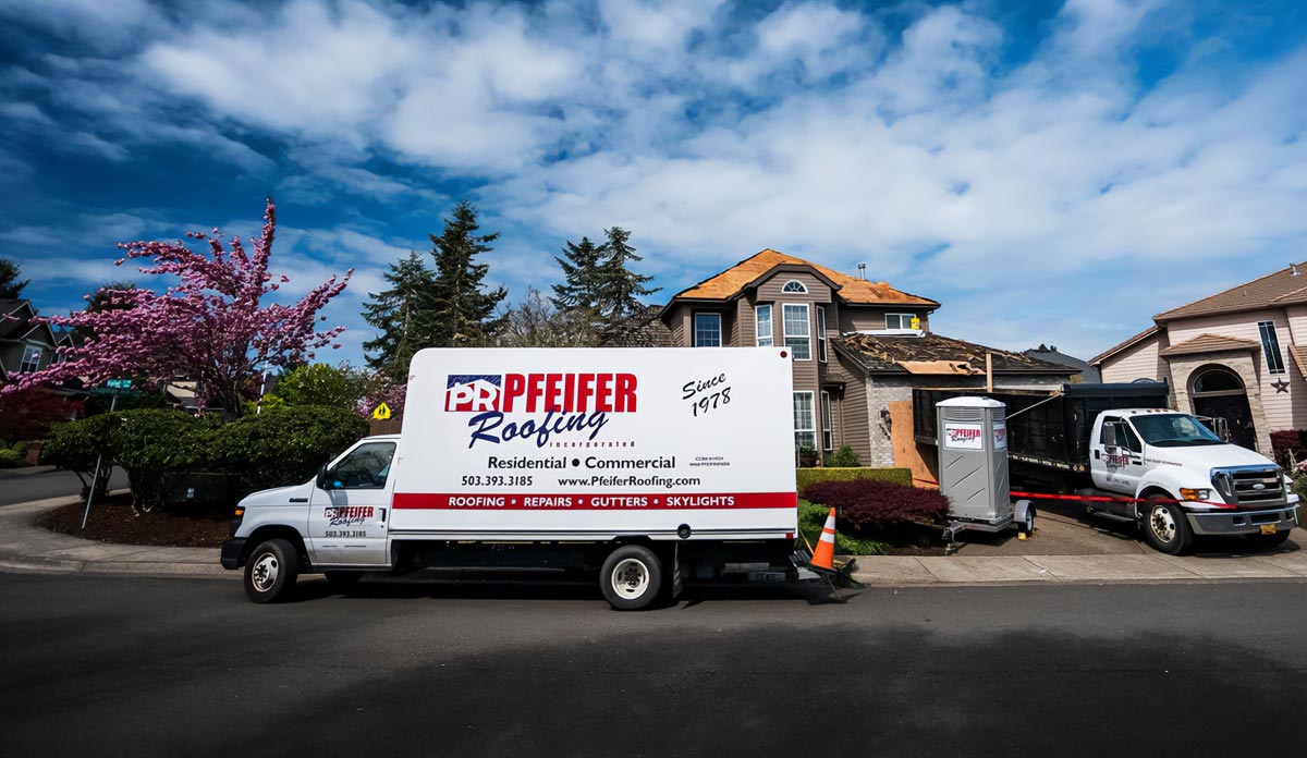 Pfeifer Roofing Truck and Worksite