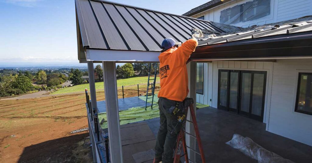 Installing metal roofing on a brand new house
