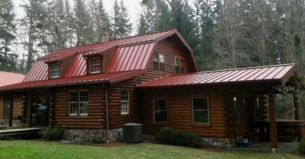 Log cabin with metal roof